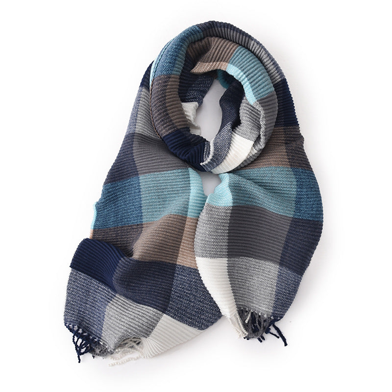 Wholesale Pleated Plaid Imitation Cashmere Warm Scarf