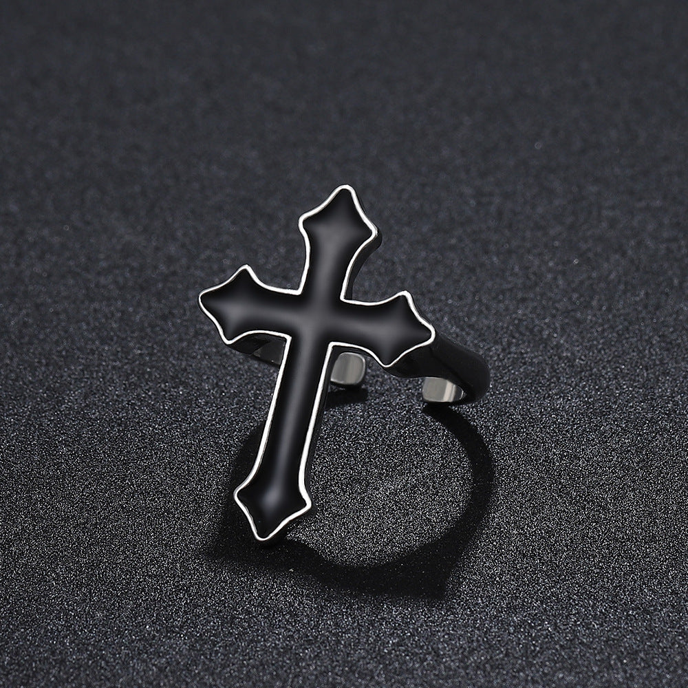 Wholesale Vintage Black Large Cross Open Ring Gothic Jewelry Ring