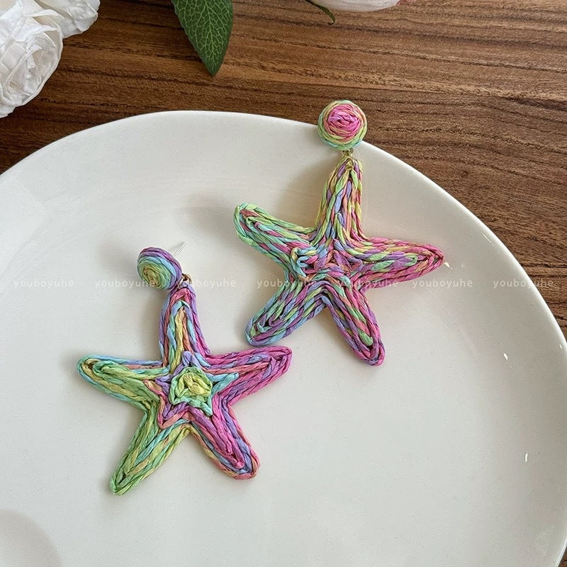 Wholesale Beach holiday style straw sunflower earrings