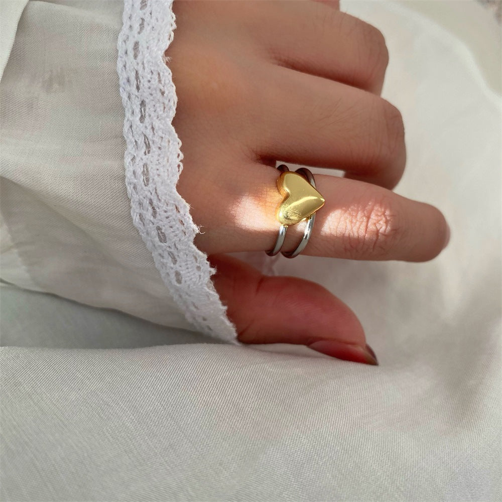 Wholesale Gold and Silver Color Matching Love Chain Opening Adjustable Copper Ring