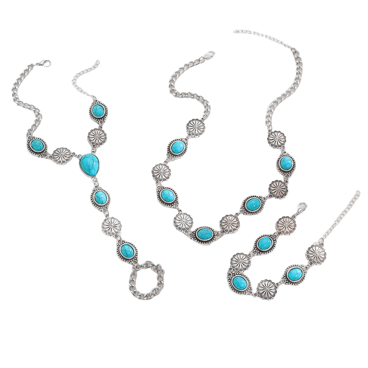 Wholesale Retro Bohemian Turquoise Necklace Bracelet Set Women S Ethnic Style Jewelry Accessory Gift Boutique Resale