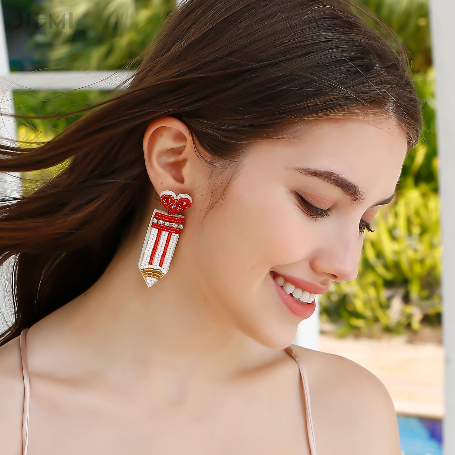 Wholesale Valentine's Day Handwoven Pencil Rice Beads Love Earrings