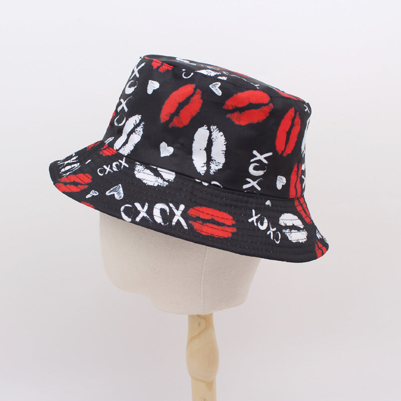 Wholesale Fisherman Hat Valentine's Day Love Printed Basin Hat All-match Casual Sunshade Double-sided Sun Hat Couple Hat