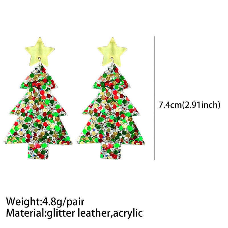 Wholesale Christmas Tree Large Glitter Multi-color Festive Atmosphere Party Exaggerated Earrings