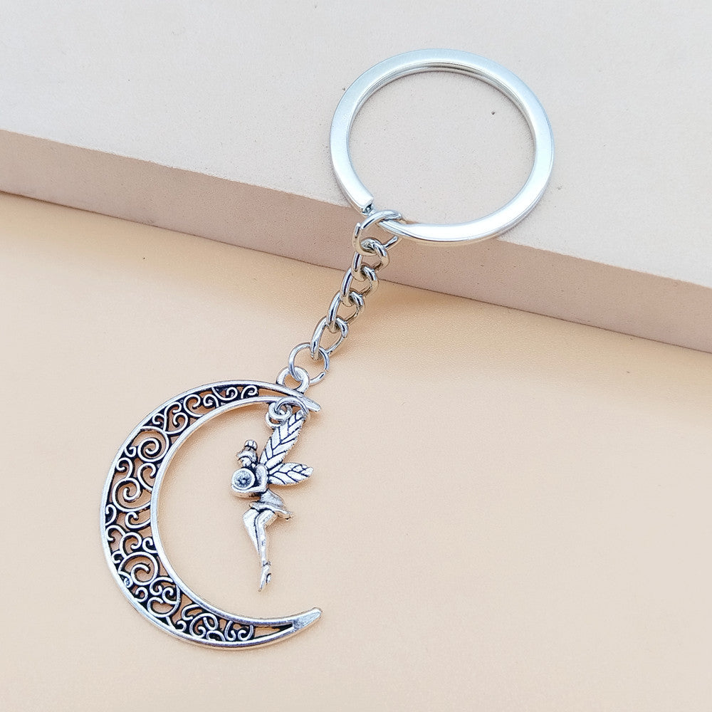 Wholesale keychain pentagram star peach heart pendant vintage sun moon combination keychain ornaments