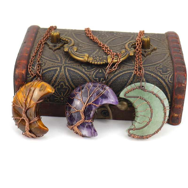 Wholesale Ancient Red Copper Entanglement of The Moon Natural Stone Life Tree Necklace
