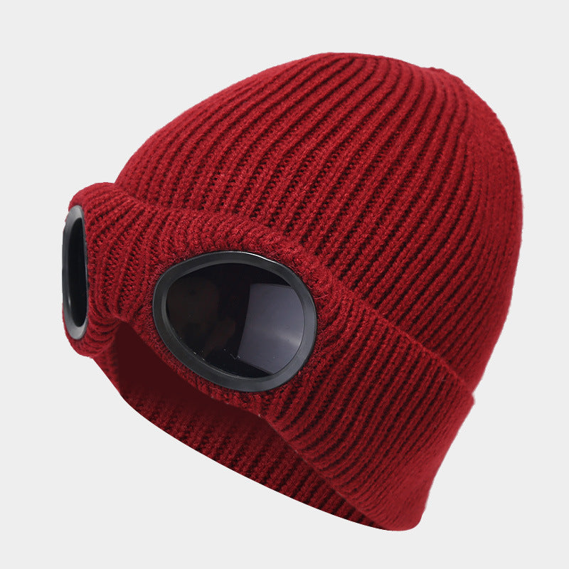 Wholesale Woolen Glasses Hat, Ear Protection Knitted Hat Plus Velvet Warm Outdoor Ski Hat