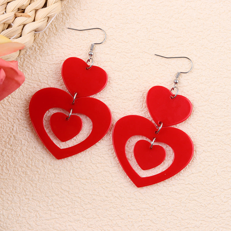 Wholesale Valentine' s Day Rose Red Heart Acrylic Earrings