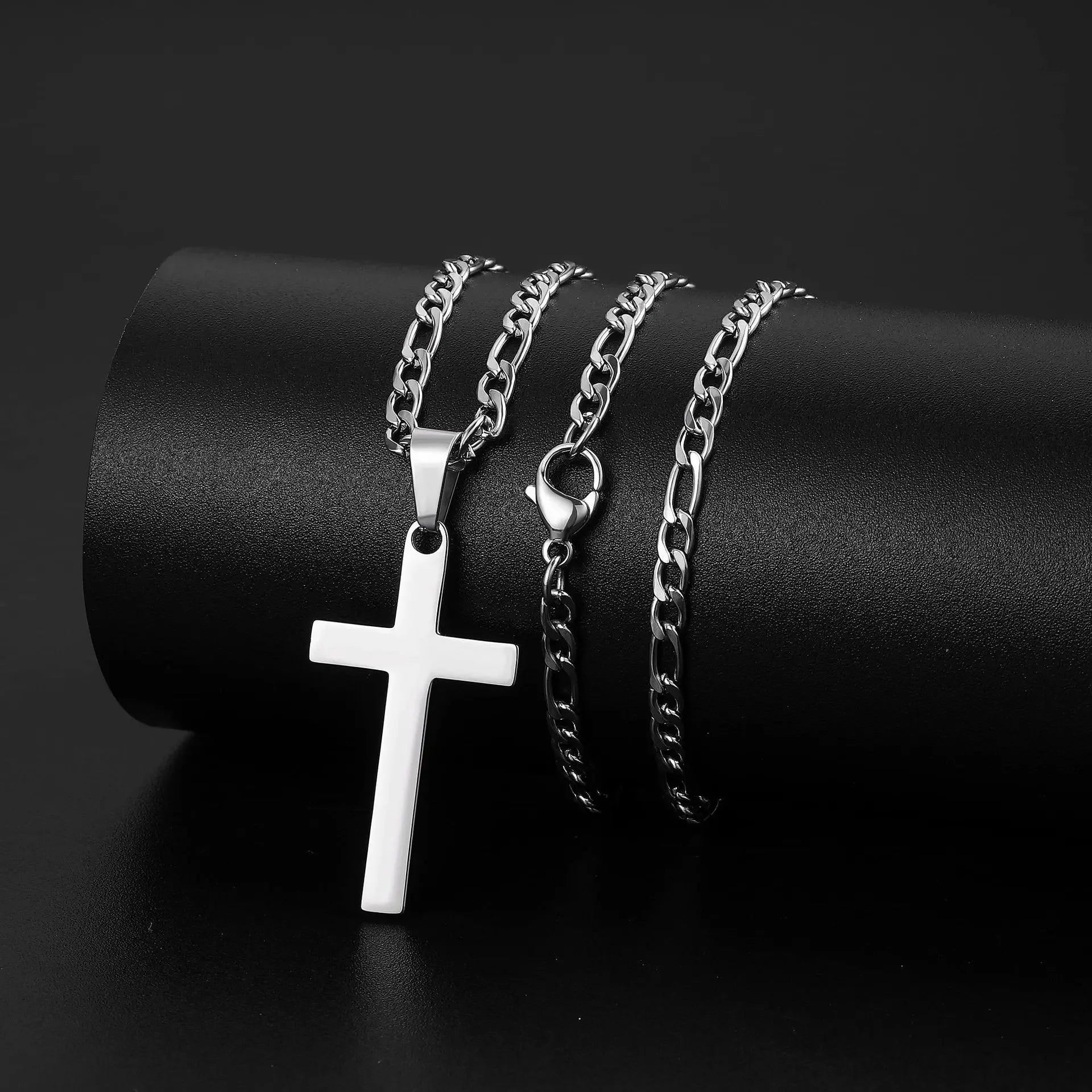 Wholesale Gold Plated Stainless Steel Cross Necklace Men's Figaro Chain