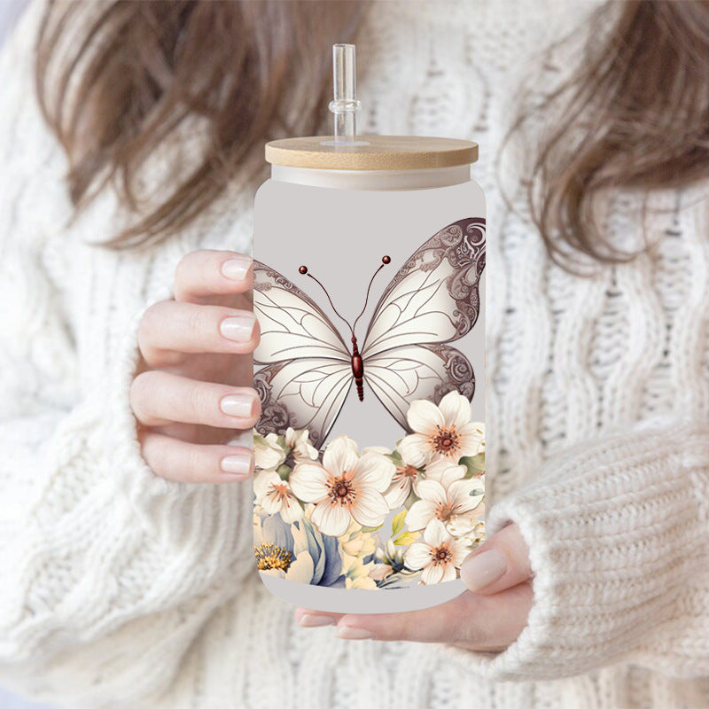 Wholesale Colorful Butterfly Flowers 16oz Cup UV DTF Wraps