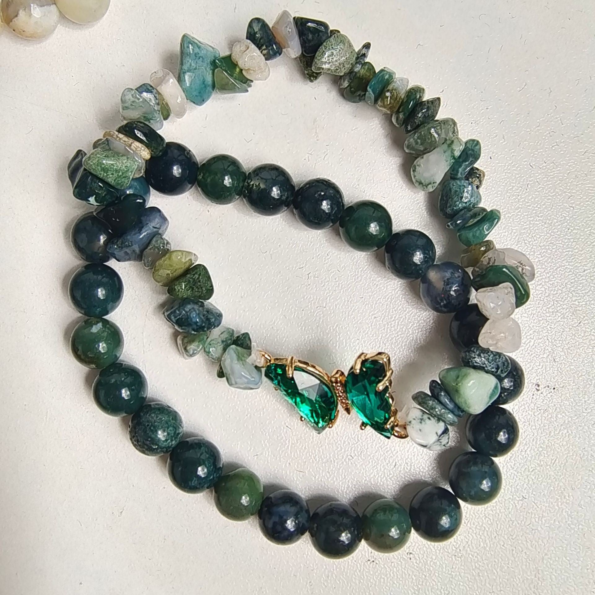 Wholesale  Natural Stone Amethyst Butterfly Pendant Layered Bracelet Set