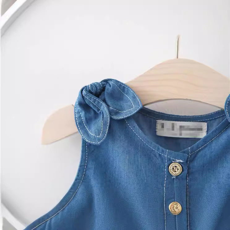 Wholesale Korean Style Baby Girl Sleeveless Denim Dress Summer Cotton Toddler Clothing