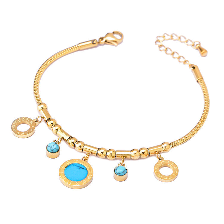 Wholesale Round Tube Five-pointed Star Necklace Turquoise Clavicle Pendant Long Tassel Earrings Bracelet Set