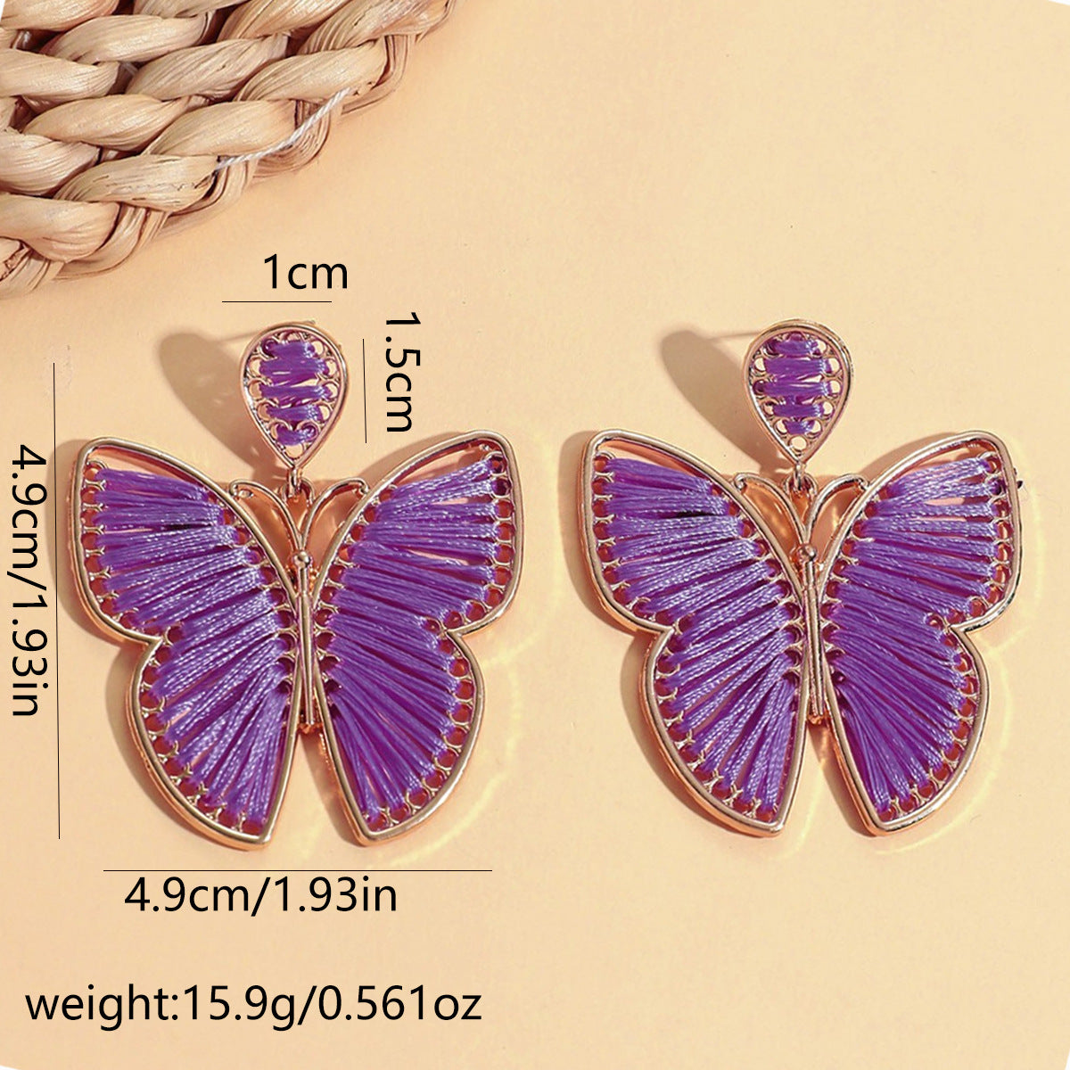 Wholesale Bohemian style hand-woven butterfly earrings
