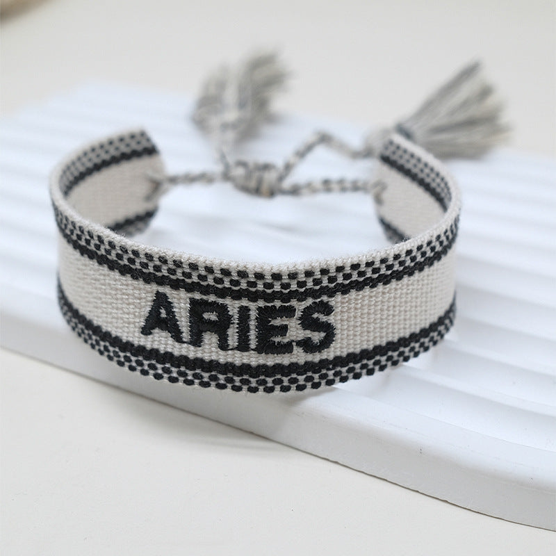 Wholesale Cord 12 Constellation Letter Woven Tassel Bracelet