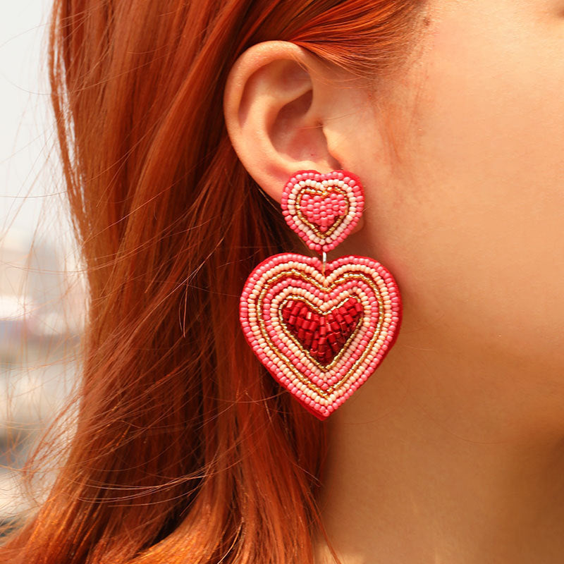 Wholesale new hand-woven beaded love earrings earrings romantic heart-shaped high-quality beaded red earrings