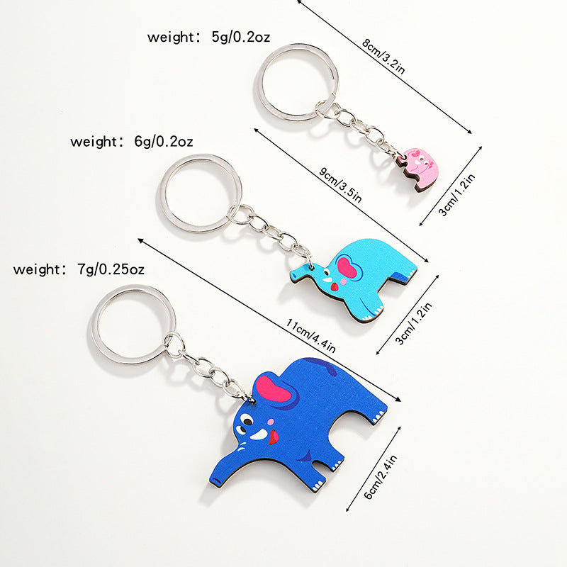 Wholesale Elephant Parent-child Interactive Wooden Keychain for A Family of Three