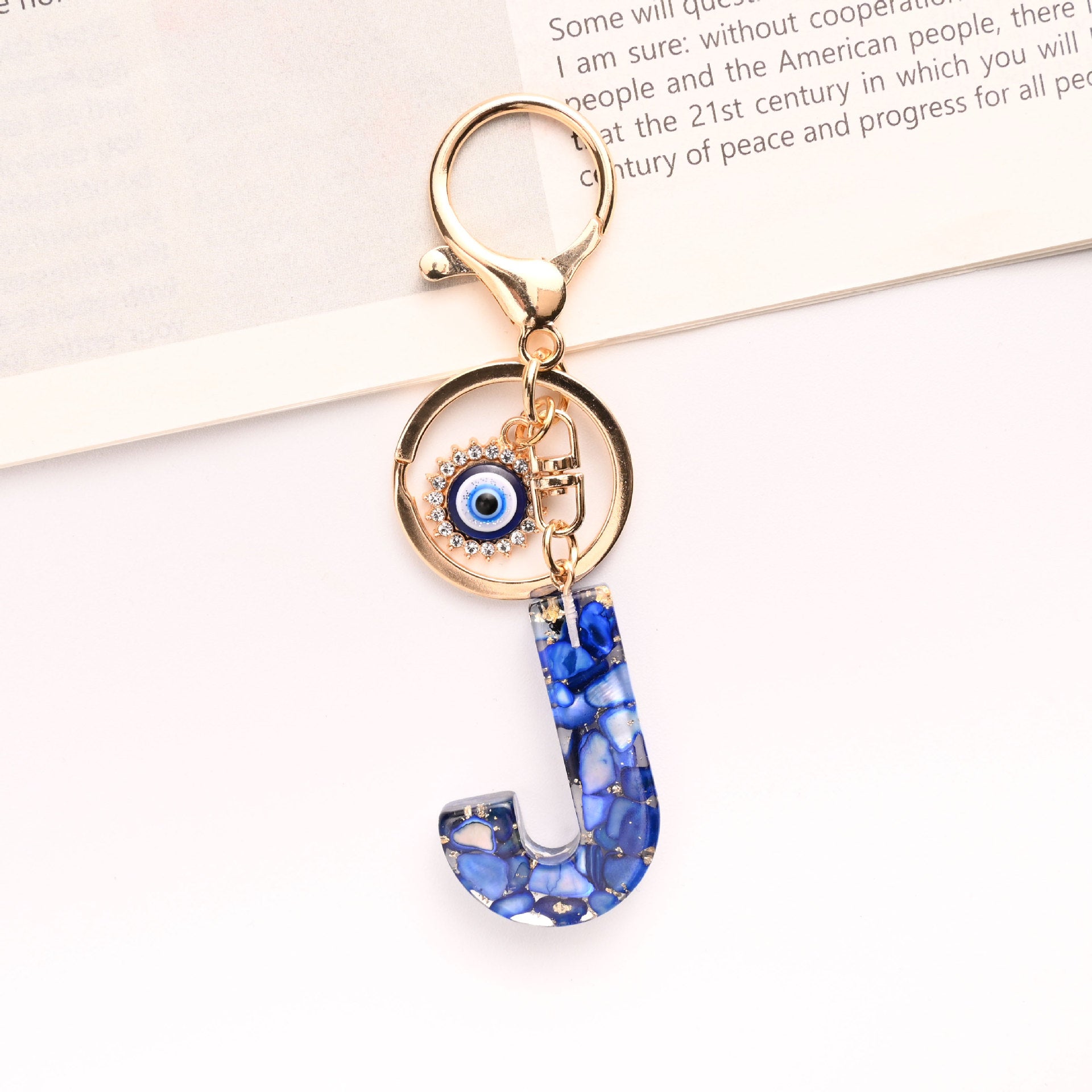 Wholesale Treasure Blue 26 English Letter Devil' s Eye Keychain