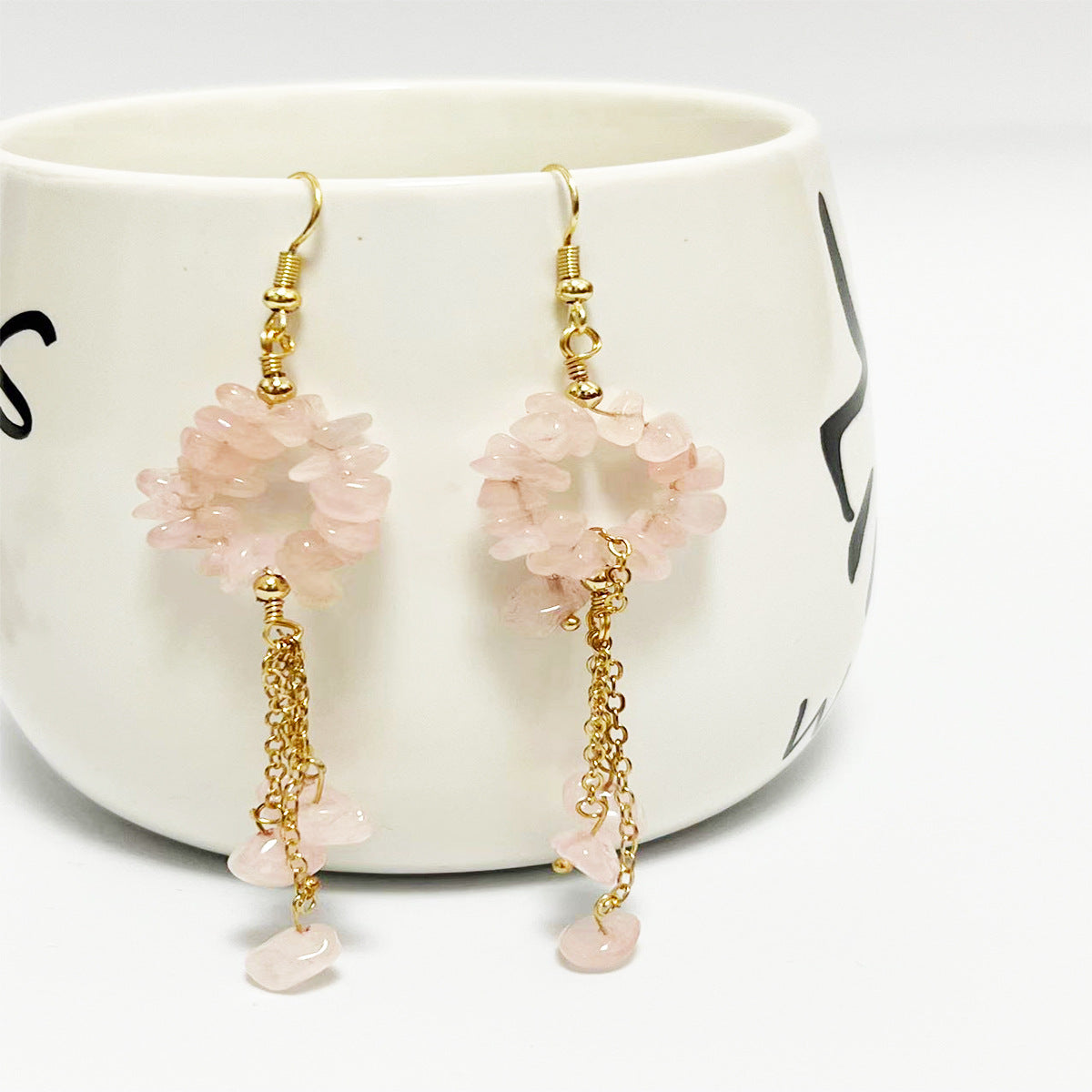 Wholesale Crystal Colorful Sweet Natural Crushed Stone Tassel Earrings