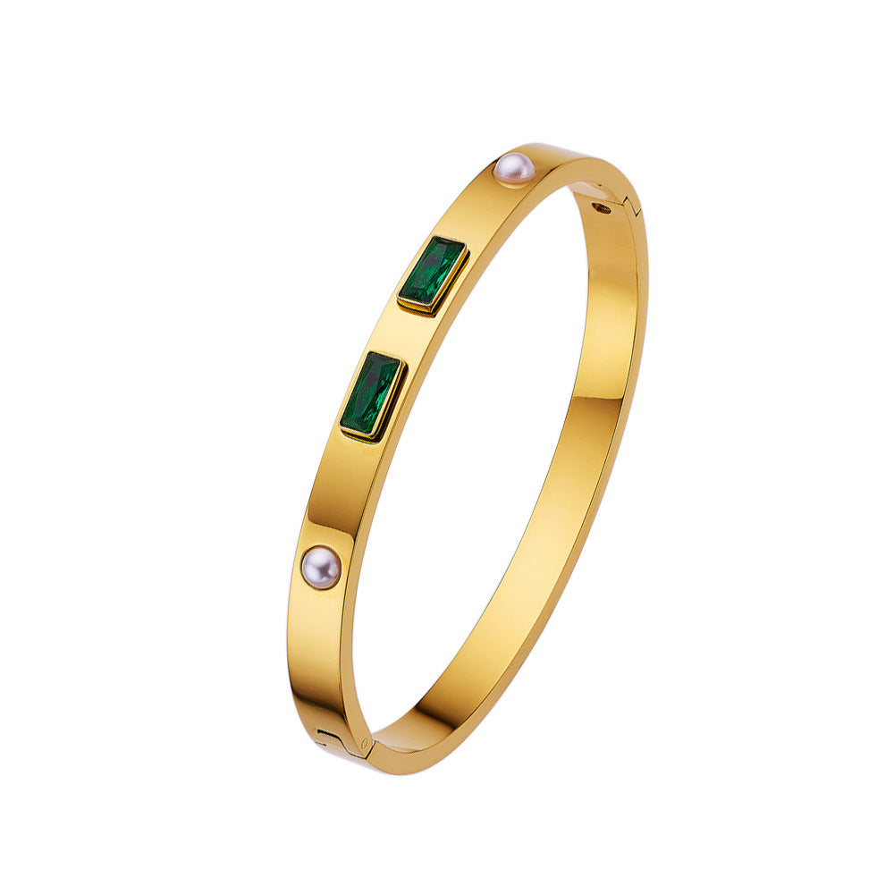 Wholesale 18K gold plated diamond retro stacked titanium steel bracelet