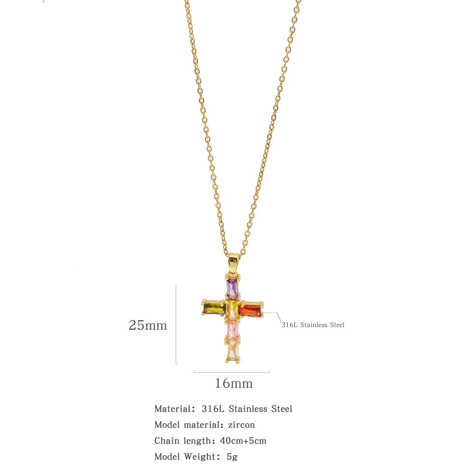 Wholesale Colorfulful Zircon Men' s and Women' s Cross Necklace Niche Design