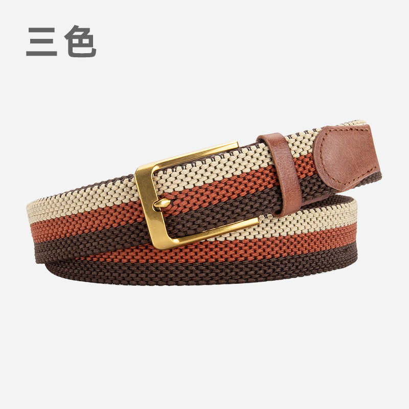 Wholesale cowhide braided belt pin buckle no hole vintage genuine leather belt