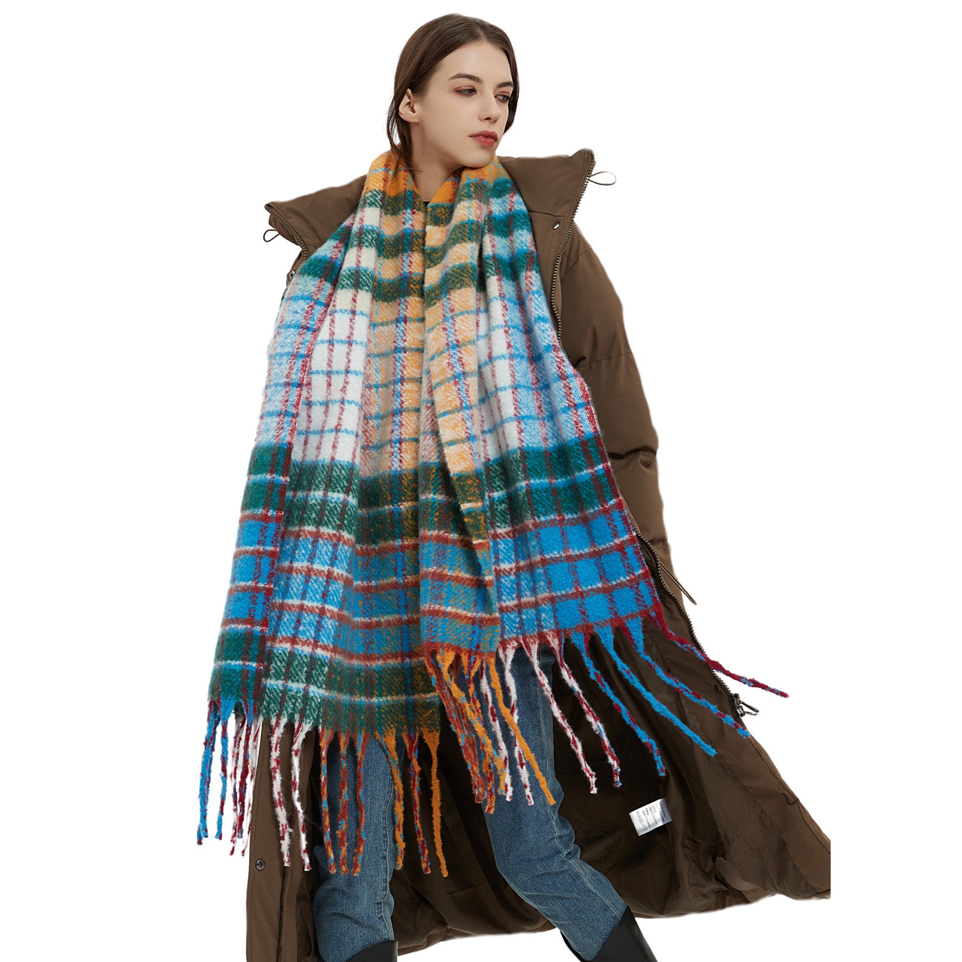 Wholesale Autumn and Winter Thickened and Warm Imitation Mohair Rainbow Plaid Scarf