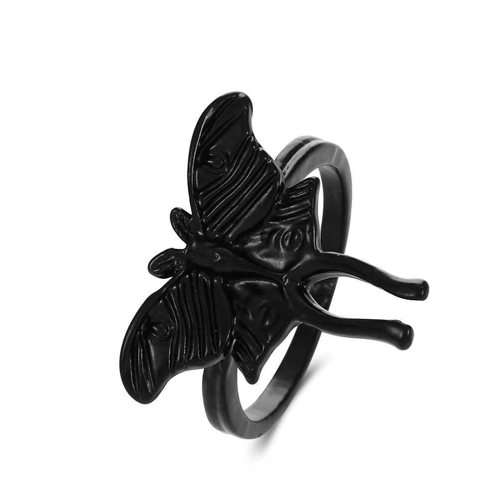 Wholesale Gothic Punk  Butterfly Bat Ring Women S Matt Black Alloy Jewelry Accessory For Boutique Resale