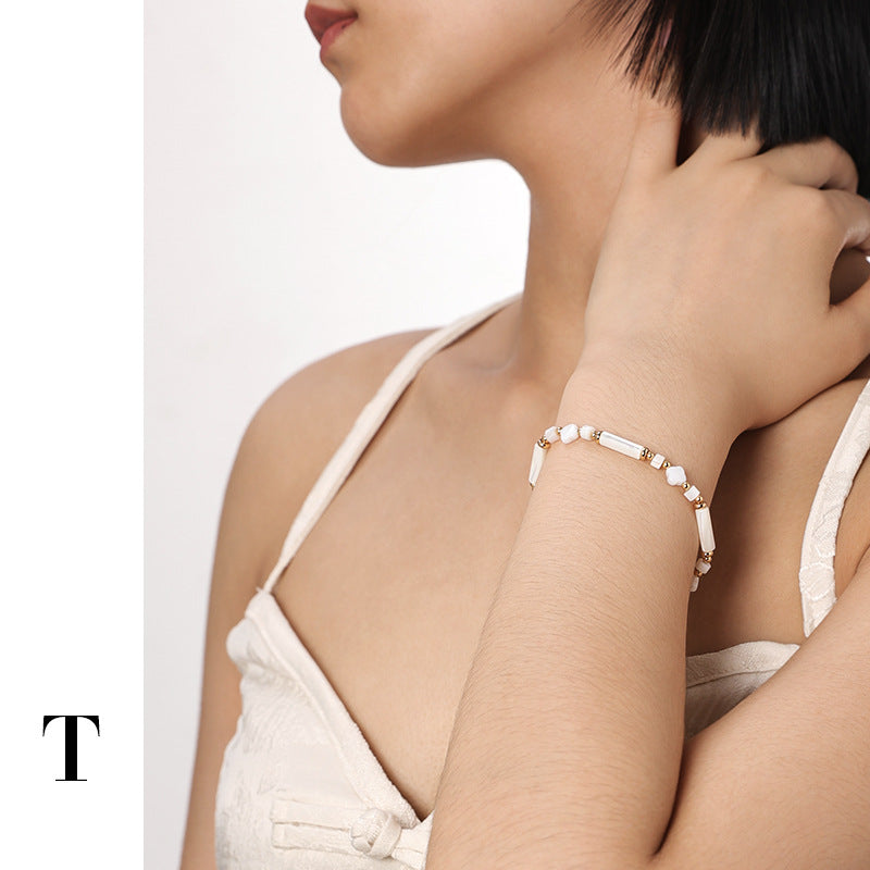 Wholesale brass plated real gold shell flower beaded bracelet