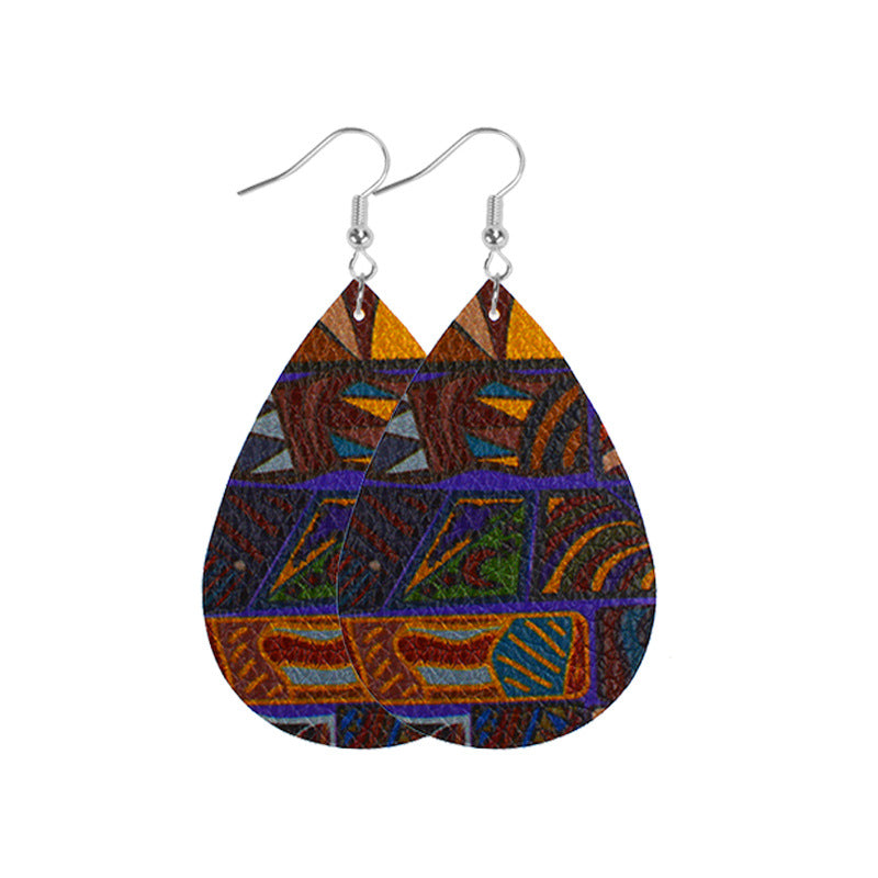 Wholesale Western Style Leopard Print Cow Print Leather Double Sided Print Earrings