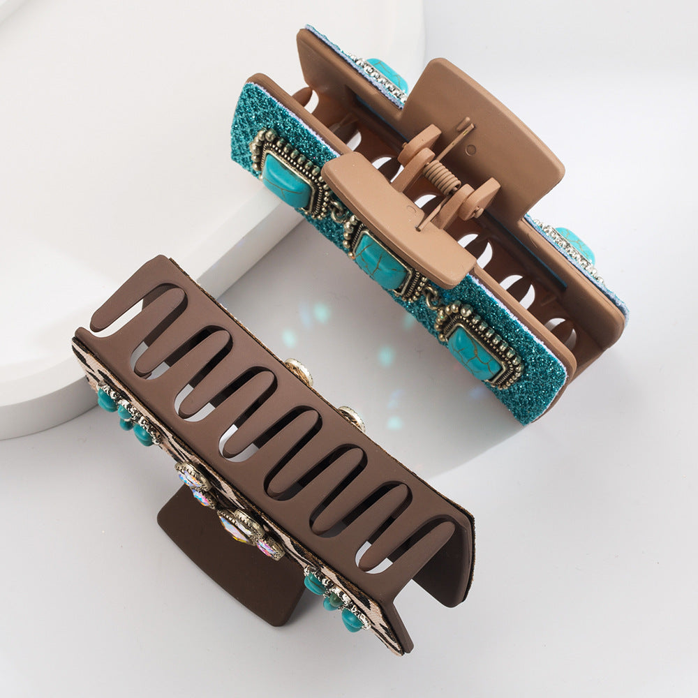 Wholesale Turquoise Western Vintage Leopard Sequined Leather Grabber