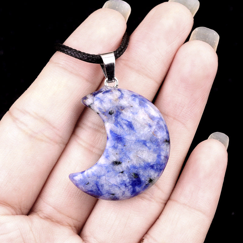 Wholesale Natural crystal agate stone 30mm moon pendant necklace pendant