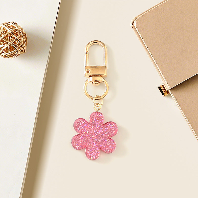 Wholesale Colorful resin glitter flower petal series keychain