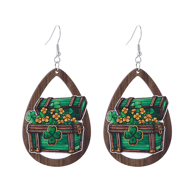 Wholesale St. Parcret festival Green lucky grass rainbow hat beard Irish wooden earrings