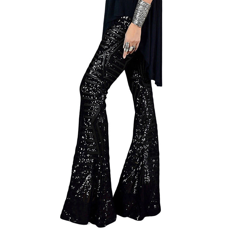 Wholesale Polyester Sequin Casual Pants Wide Leg Pants Loose High Waisted Long Pants