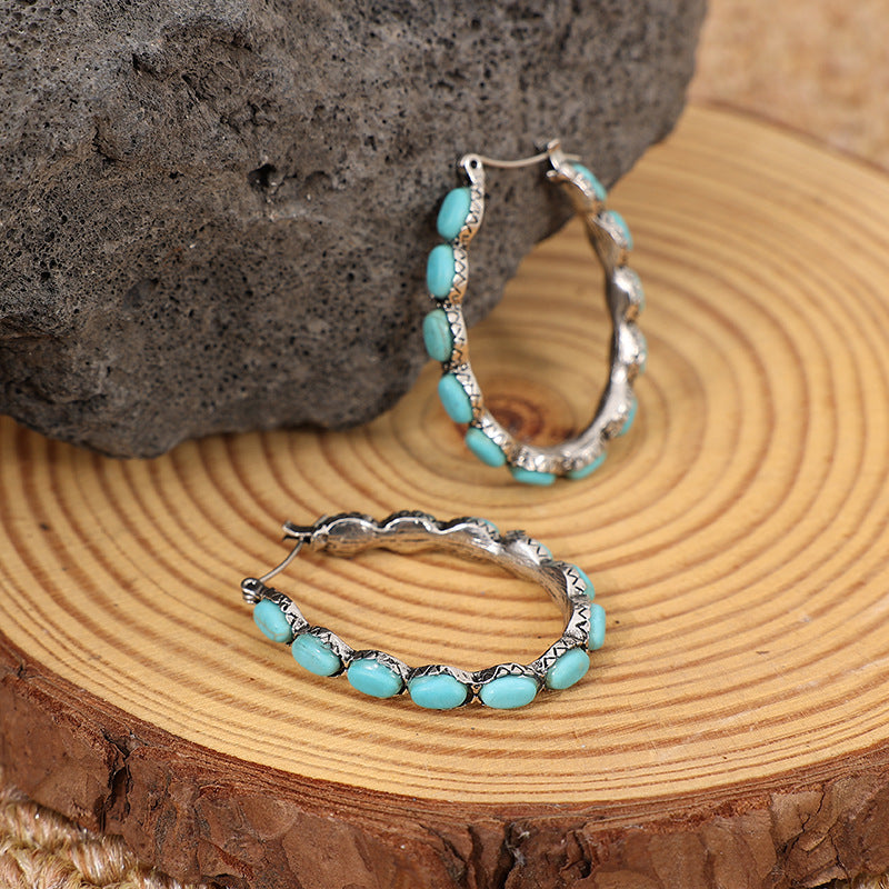 Wholesale Western Style Turquoise Earrings Personalized Ethnic Style Turquoise Earrings