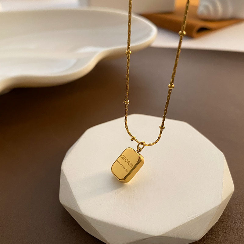 Wholesale Personalized square letter necklace titanium steel short sweater chain