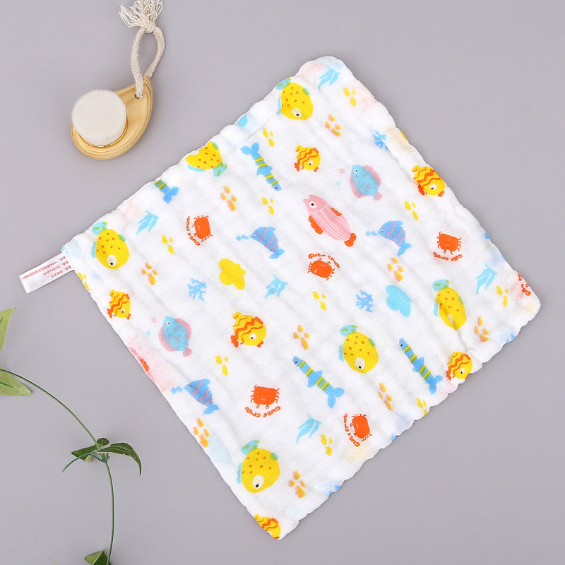 Wholesale Cotton Square Towel Six-Layer Spit Towel High Density Children's Cotton Small Towel Pleated Printed Handkerchief Gauze Wipe Towel