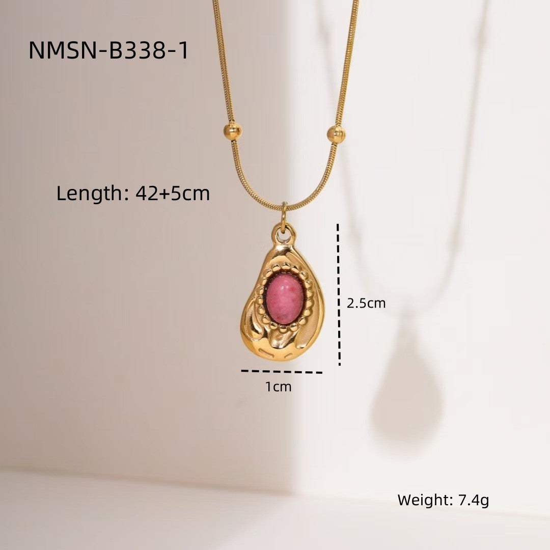 Wholesale red stone necklace luxury all-match stainless steel pendant