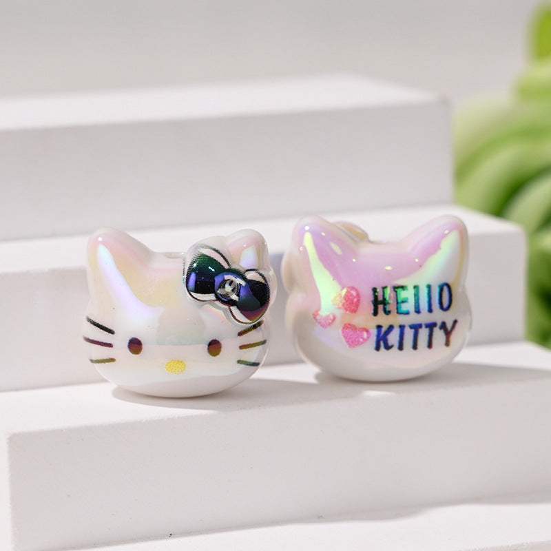 Wholesale 10pcs/pack Color-plated cute 3D cat head straight hole beads