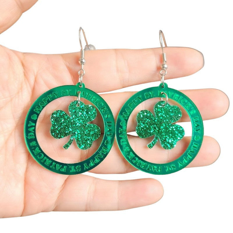 Wholesale St.  Patrick' s Day Green Clover Hat Boots Gold Coin Acrylic Earrings