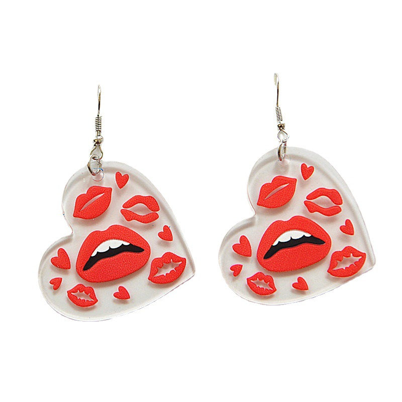 Wholesale  Red Heart Shape Red Lips Earrings