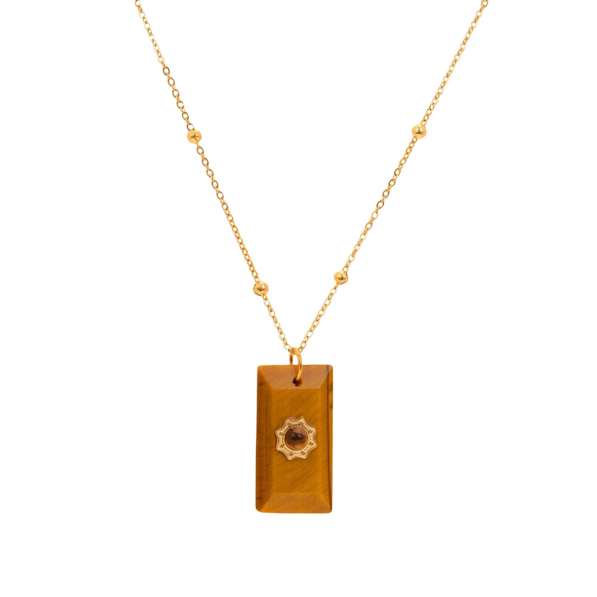 Wholesale retro square natural stone pendant titanium steel necklace
