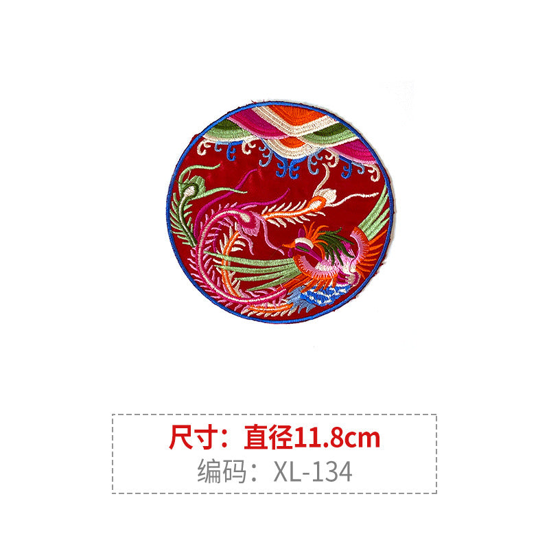 Wholesale Chinese Style Dragon Phoenix Round Satin Fabric Patches For Coat Decoration 8 Pack Stylish DIY Accessory