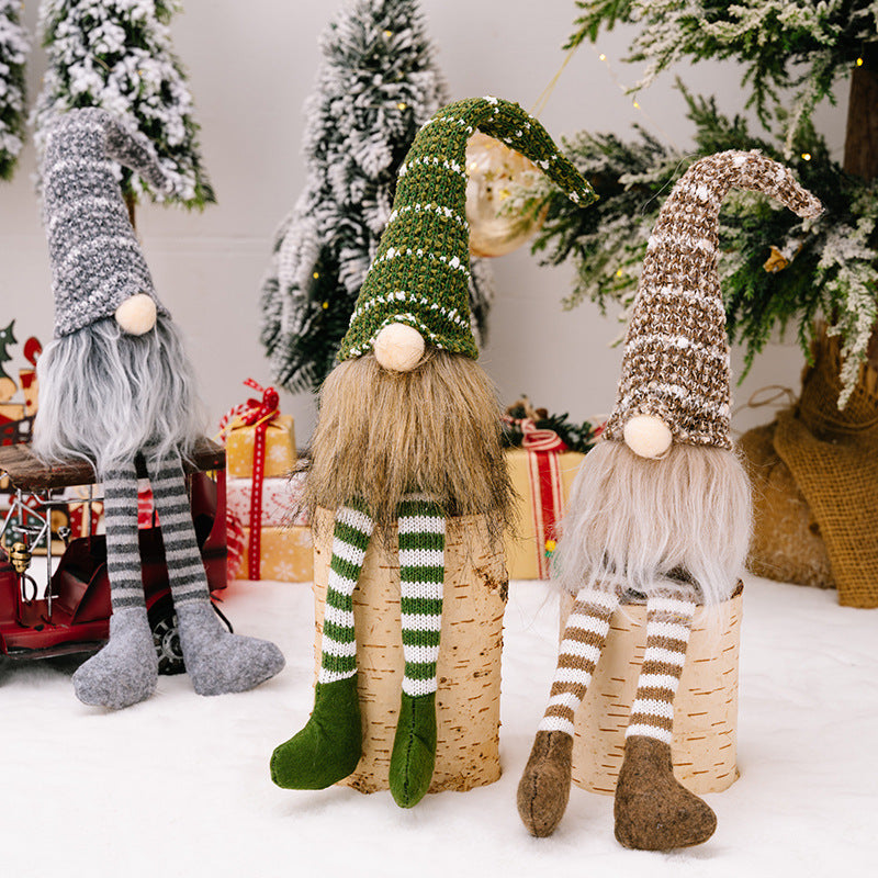 Wholesale Polyester Christmas Striped Knitted Hat Rudolph Hanging Leg Doll Ornament