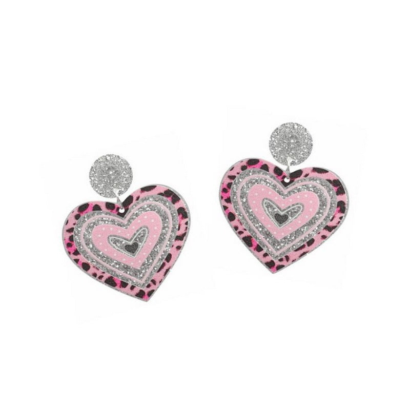 Wholesale Valentine' s Day Pink Leopard Shining Pink Love Boots Rainbow Earrings