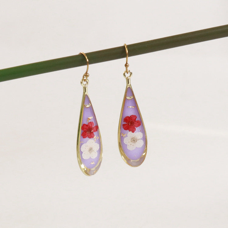 Wholesale 6pcs Plant Specimen Resin Colorful Dried Flower Earrings
