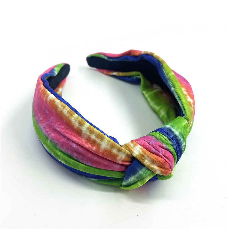 Wholesale Tie-dye Knotted Retro Style Colorful Geometric Rainbow Headband All-inclusive Headband