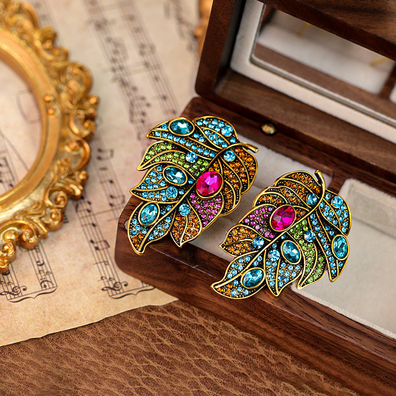 Wholesale Silver Needle Vintage Diamond Leaf Earrings