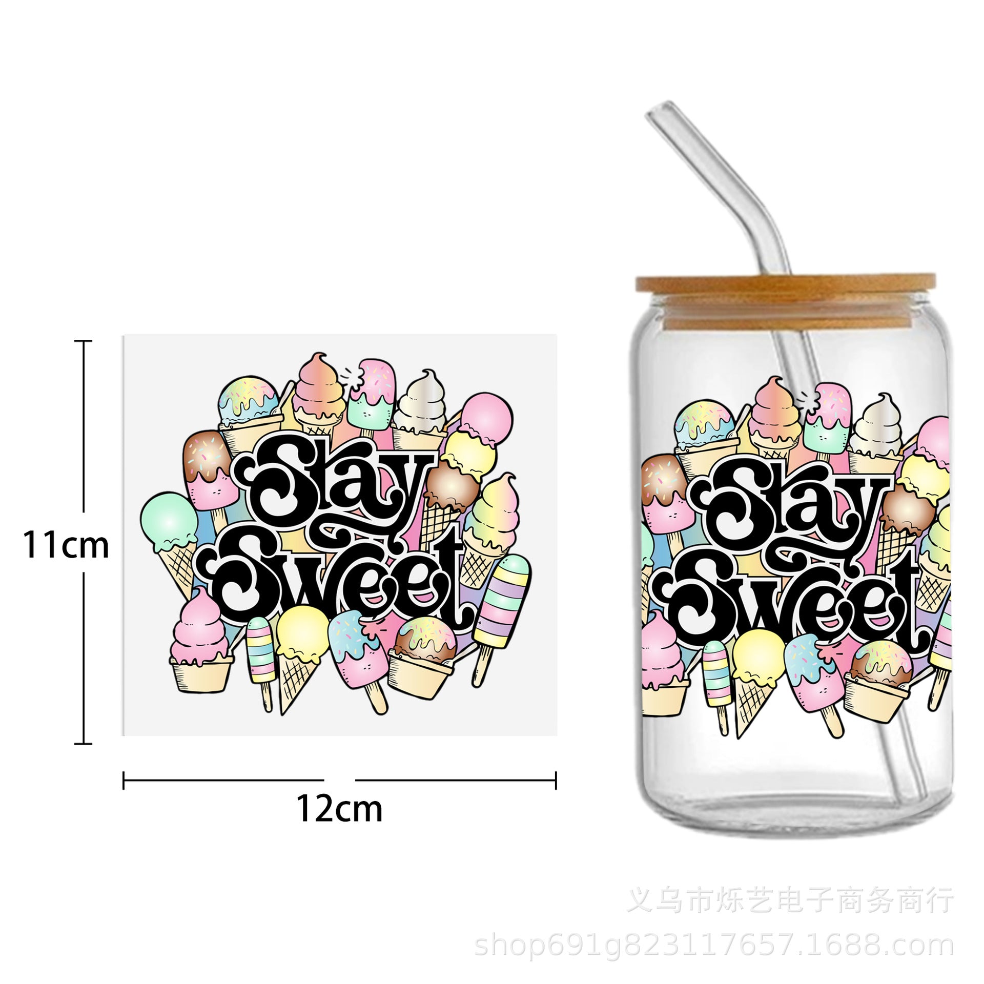 Wholesale Cute Smiley Flower Series Printing UV DTF Transfer Crystal Cup Sticker